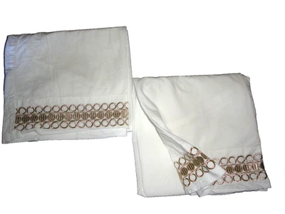 POTTERY BARN LILLY PULITZER GOLD DOTS BORDER (2) STANDARD PILLOWCASES 19X29 - Image 1 of 4