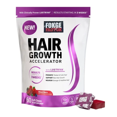 Acelerador de crecimiento del cabello 60 masticables suaves, vitaminas para el crecimiento del cabello para mujeres y hombres Foto 1 de 4