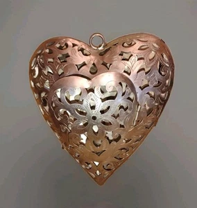 Silver Plated Heart Cut-out Votive Tealight Hanging Metal Candle Holder Large - Picture 1 of 4