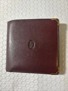 Vintage CARTIER burgunderrote Herren-Geldbörse aus Leder mit Doppelfaltung Geldschein und Echtheitszertifikat - Bild 1 von 16