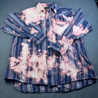 PLAINS WESTERN WEAR Bleached Plaid Western Shirt Heart Patch Distressed - Image 1 of 4