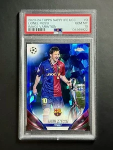 2023-24 Topps Cromo UCC Zafiro Lionel Messi Variación de Imagen SP PSA 10 GEMA MT - Imagen 1 de 2