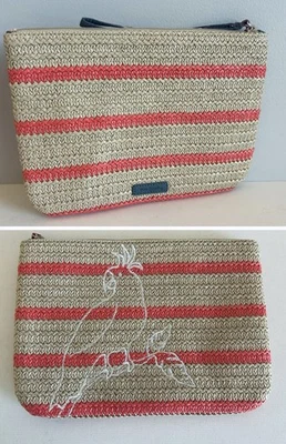 "Muñequera de paja Vera Bradley Coastal Paradise loro pájaro bordado 10"" X 7""" Foto 1 de 4