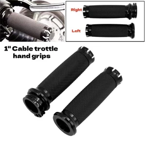 Black 1" Motorcycle Hand Grips Handlebar Grips For Harley Touring Sportster Dyna - Picture 1 of 10