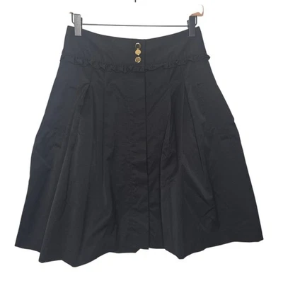 Cynthia Steffe Womens Black Retro Pique Knit Ruffle Trim A Line Skirt Size 6 - Image 1 of 4