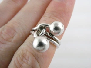 Bolas de plata esterlina modernistas finlandesas vintage en anillo de bucle tamaño 5,5 6,7 g - Imagen 1 de 19