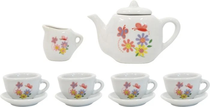 Tee-Service aus Porzellan 11-tlg. Puppengeschirr Küchenzubehör Spielküche Tasse - Bild 1 von 1