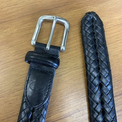 FOSSIL Belt Mens Size 34 Black Genuine Leather Braided Silver Hardware - Image 1 of 4