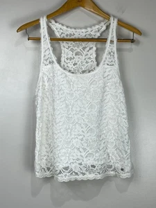 Abercrombie & Fitch Spitzen Tank Top Damen L weiß Racerback Y2K Cottage Core - Bild 1 von 7