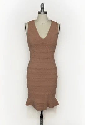 Marciano Guess Sleeveless V Neck Bodycon Bandage Sweater Dress Size M Beige Tan - Image 1 of 4