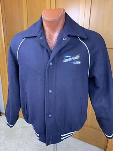 Mens Seattle Seahawks Navy Wool Coat Jacket Letterman Style Quilted M Medium - Picture 1 of 8
