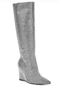 Gianni Bini GaborTwo Rhinestone Pointed Toe Tall Wedge Boots Size 8M - Picture 1 of 10