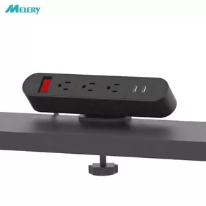 Melery US Plug Tabletop USB Socket Power Strip Electrical 3 Outlet Home Office - Picture 1 of 15