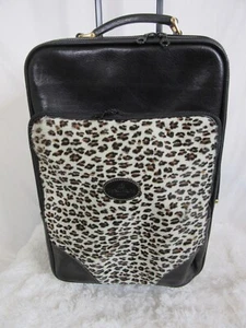 Terrida Tangaroa Carry on Black Leather Roller Travel Bag Cowhide Animal Print - Picture 1 of 20