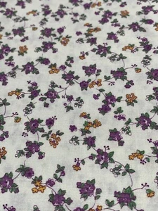 Vintage Floral Fabric Cotton 14" x 44" Purple & Orange Flowers Sewing Quilting - Picture 1 of 5