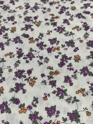 Vintage Floral Fabric Cotton 14" x 44" Purple & Orange Flowers Sewing Quilting - Image 1 of 4