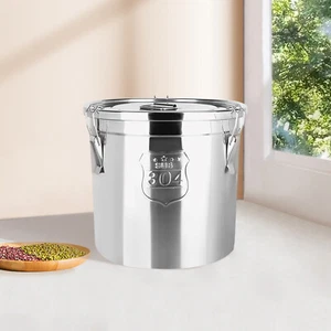 6L Stainless Steel Cereal Container Metal Kitchen Rice Storage Bucket with Lid - Picture 1 of 4