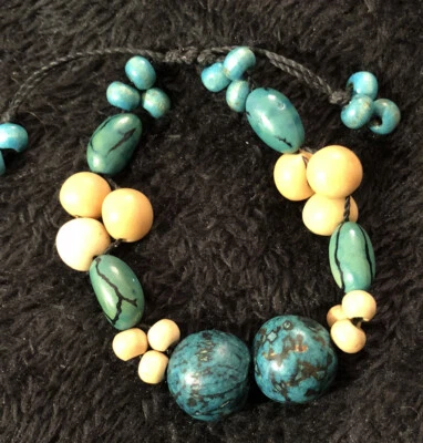Pulsera hecha a mano turquesa imitación madera ajustable adorable peso ligero Foto 1 de 4