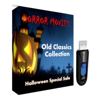 USB Drive Loaded With 108 Horror Movies Old Classics + Handmade Coffin Case • 100.59€