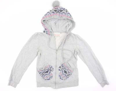 Sudadera con capucha G Blend para mujer gris geométrica algodón con cremallera completa talla XS - capucha de punto y  Foto 1 de 4