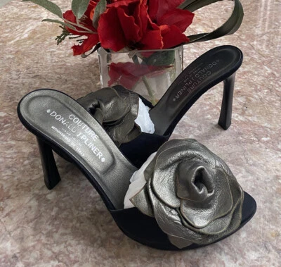 New Donald Pliner Couture Leather Flower Peep Toe Heel Slide Shoe Size 7.5M $245 - Image 1 of 4
