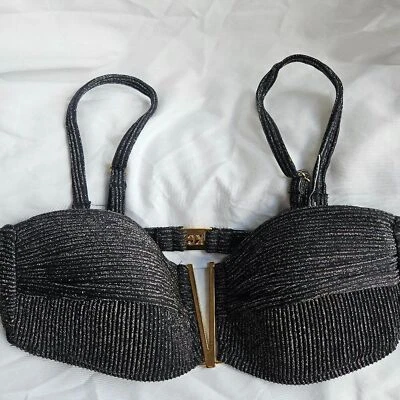 Kenneth Cole  SZ S Black Metallic Shine Bikini TOP - Image 1 of 4