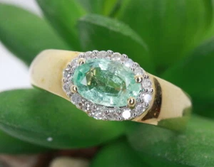 GOLDJUNGE69 * HARRY IVENS EDELSTEIN RING (16) SMARAGD(beh) & DIAMANT 375er GELBG - Bild 1 von 3