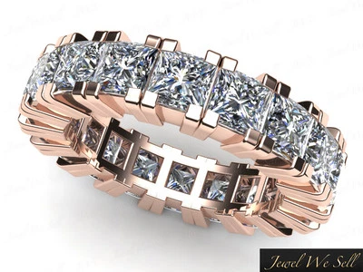 3.75Ct Princess Cut Diamond Eternity Band Wedding Ring Solid 18k Gold G SI1 - Image 1 of 2