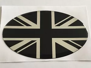 DISTINTIVO OVALE UNION JACK RESINA MINI AUTO CARAVAN CAMPER CROMATO NERO ALA BAGAGLIAIO UK - Foto 1 di 3