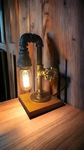 Handcrafted Retro Industrial Pipe desk lamp with valve on/off switch - Picture 1 of 5