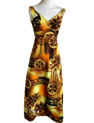 Malihini Hawaii Designers Collection Dress Size 6 Abstract 60s Brown Maxi 1970s - Image 1 of 4