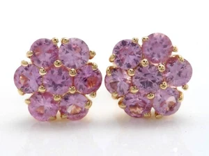 3.00 Carat Natural Pink Sapphire in 14K Solid Yellow Gold Stud Earrings - Picture 1 of 5