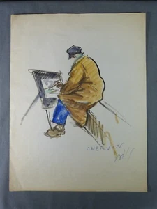 BILS Claude (1883-1968) - Original watercolor portrait of painter Louis CHERVIN - Picture 1 of 5