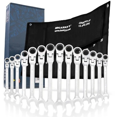 Ringratschenschlüssel-Gelenk-Maul Set 8-22mm Gelenkratschenset 14tlg in Tasche - Bild 1 von 4