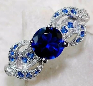 2CT Treated Blue Sapphire 925 Solid Sterling Silver Ring Jewelry Sz 7 MK1-8 - Picture 1 of 2