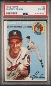 1954 Topps #20 Warren Spahn PSA 6 Milwaukee Braves - Imagen 1 de 2