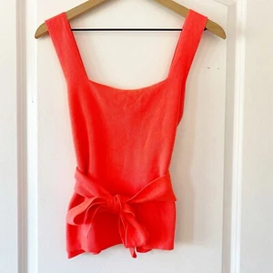 ANTHROPOLOGIE Women’s Harloe Belted Wrap Knit Top Size Medium Bright Coral - Picture 1 of 12