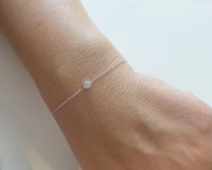 Juego de bisel solitario diamante pulsera oro blanco 14k 0,10 quilates color SI1 G - Imagen 1 de 8