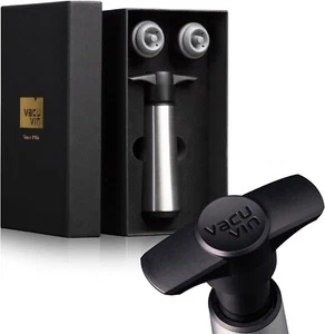 Vacu Vin Wine Saver Wine Pump Stainless Steel with 2 Vacuum Stoppers Gift Boxed - Picture 1 of 7