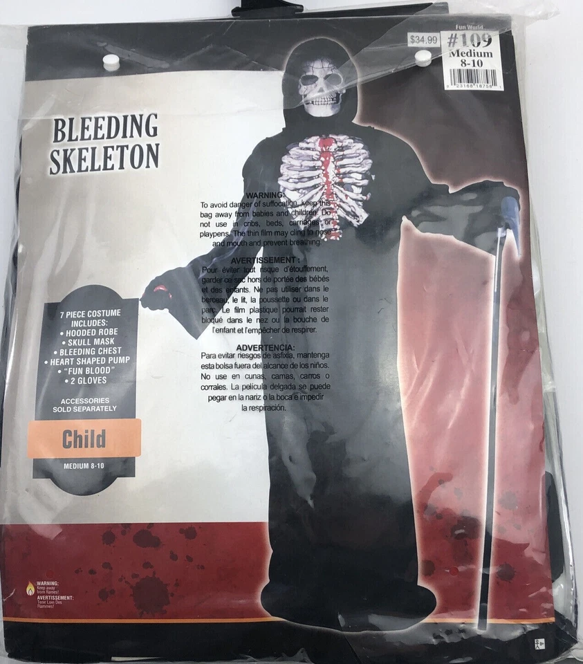 Bleeding Skeleton Black Boys Kids Entire Costume Skeletons Sz L Solid