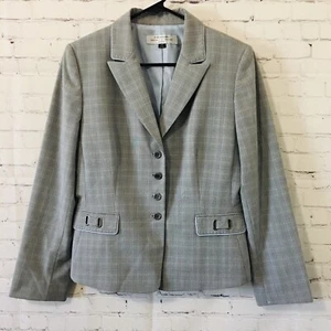 Tahari Arthur Levine Blazer Damen 10 Petite Gray 4 Knöpfe Fensterscheibe  - Bild 1 von 10