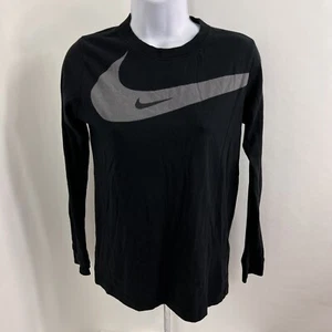 Nike T Shirt Youth Large Long Sleeve Crew Neck Tee Black Lightweight Cotton - Picture 1 of 10