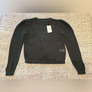 Joie Lala Puff Sleeve Crochet Open Knit Sweater in Jungle Green, Size S, NWOT - Picture 1 of 6
