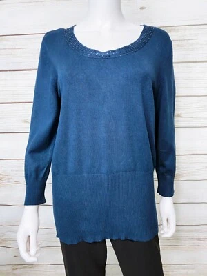 Hillard & Hanson Womens Sweater Size XL Blue Beaded Round Neck Pullover - Image 1 of 4