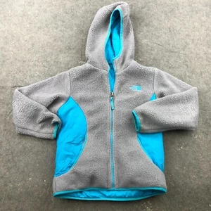 The North Face Jacket Girls Medium Blue Gray Reversible Hooded Fleece Deep Pile - Picture 1 of 14