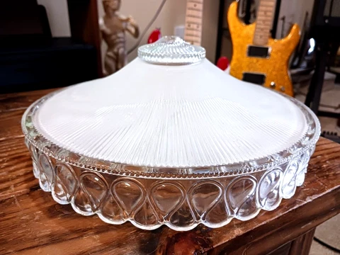 Vintage *ART DECO* 11" CLEAR & FROSTED WHITE RUFFLED CEILING FIXTURE GLOBE WOW! Cover