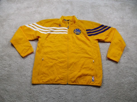 Golden State Warriors Jacket Mens XXL Yellow Adidas Embroidered Logo Warm Up Cover