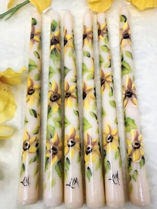 Taper Candle Sticks Sunflowers Hand Painted 10" Set Of 2 - Picture 1 of 3