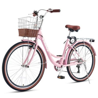 VIRIBUS Women Bike Beach Cruiser Commuter Bike Retro Bicycle Shimano 7 Speeds - Image 1 of 4