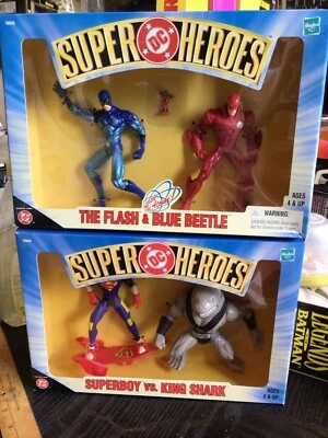 DC SUPER HEROES FLASH BLUE BEETLE ATOM SUPERBOY KING SHARK HASBRO 1999 - Image 1 of 4